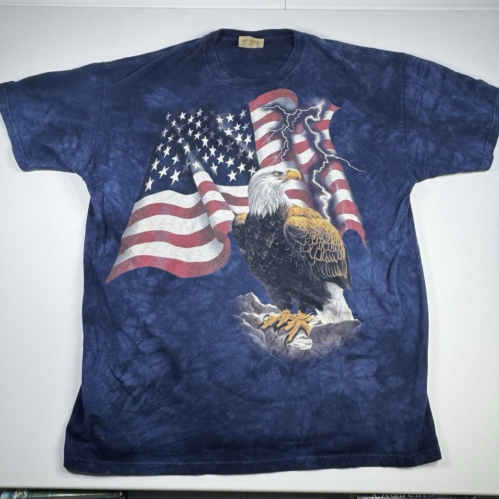 VTG The Mountain Eagle American Flag Lightning Tie Dye T Shirt XXL USA Made